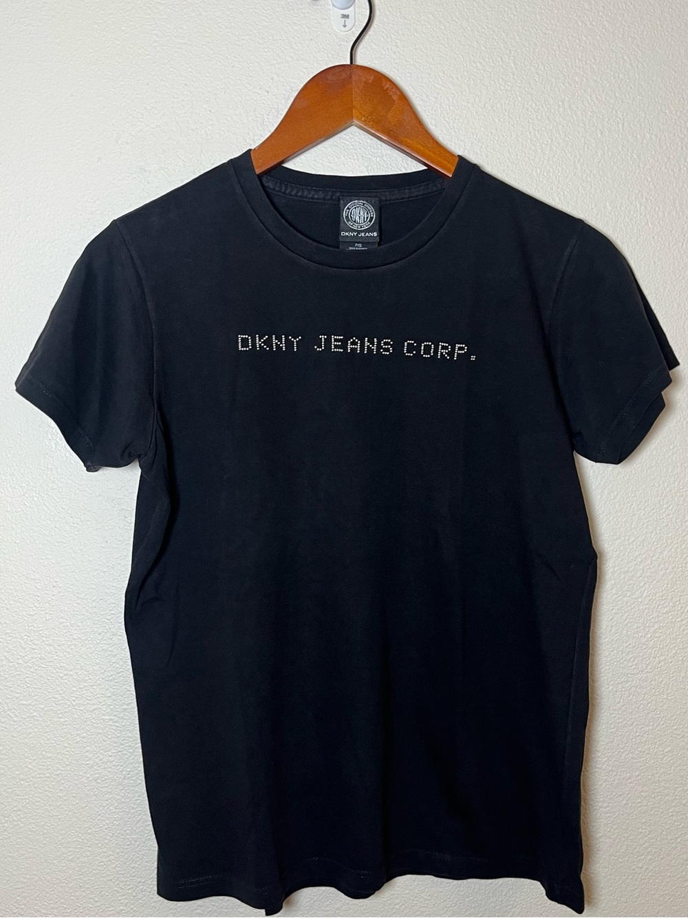 DKNY Y2K Black Crewneck Tee with Studded Logo